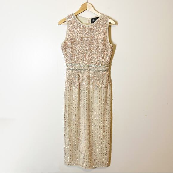 Mac Duggal Beaded Sleeveless High Neck Midi Sheath Dress Style #10509 Size 4 - Picture 6 of 11